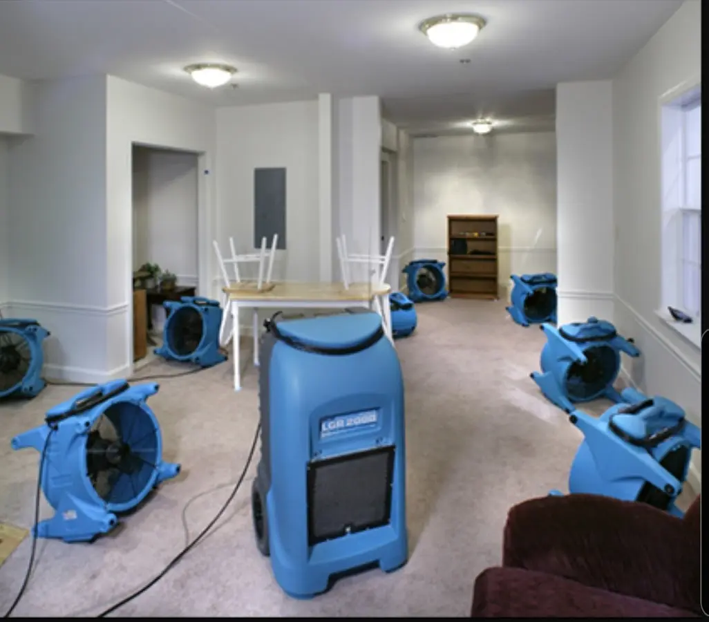 Air movers and dehumidifier setup for Water Damage Restoration in Fellsmere